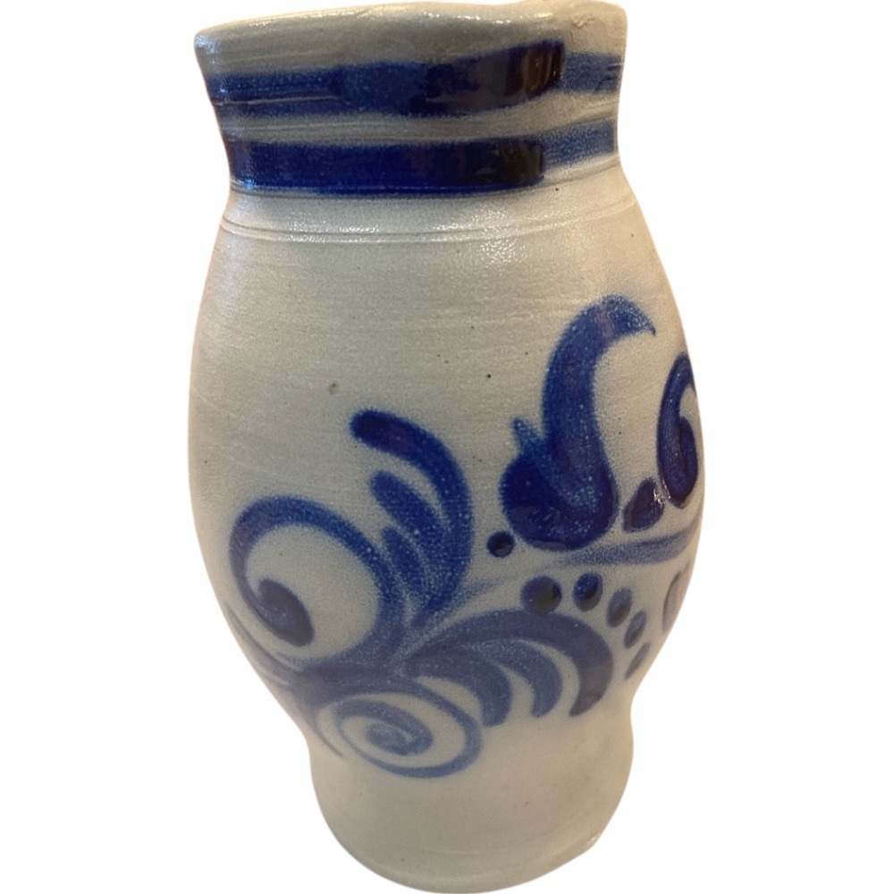 Salt-glazed Vintage floral jug pitcher European Cobalt Flourish Decorative EUC